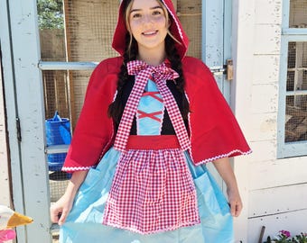 Red Riding Hood Costume Apron, Cape Set, Retro Fairytale Costume
