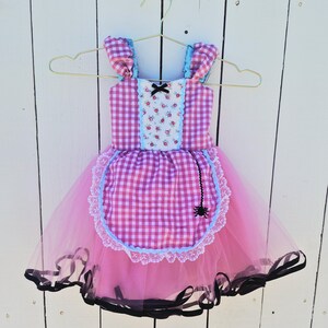 Miss Muffet Costume, Pink Gingham Dress, Spider Detail, Hat Set image 6