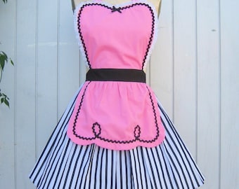 retro apron  pink 50s DINER WAITRESS ...ice cream parlor fifties hostess bridal shower gift vintage inspired flirty full