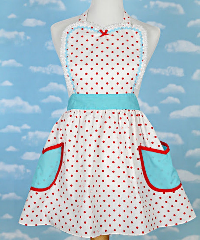 Retro APRON Kitchen Apron Aprons Apron With Pockets Red Etsy UK