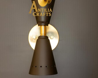 Mid-Century Modern Brass Wall Sconce: Vintage Industrial Lighting