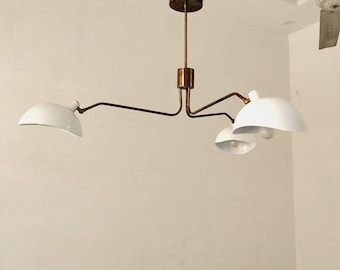 Mid Century Brass Sputnik Chandelier, 3 Arm Handmade Modern Ceiling Light Fixture