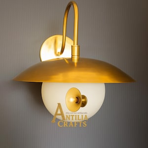 Mid Century Modern Globe Wall Sconce, Elegant Polished Brass Light Fixture, Antique Brass Globe Lamp, Modern Wall Mounted Lighting