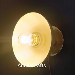 Mid-Century Brass Flush Mount Ceiling Light - White Shade