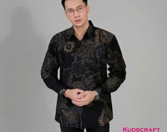 Camisa batik Guntur Slim Fit: diseño moderno de manga larga, batik para hombre, batik, camisa batik para hombre, camisa batik para hombre