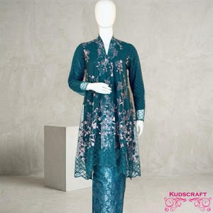 white christmas dresses TIFFANY - Baju Sanding Songket Baby Blue and Turquoise Trumpet Wedding Dress main image 0