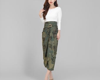 エスニックバティックラップスカート、バティック柄スカート、ラップ