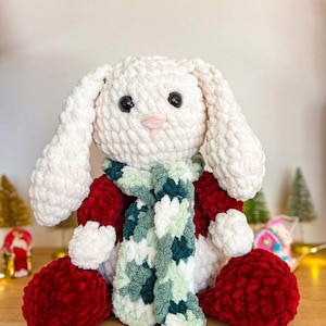 Bunny Crochet Pattern Amigurumi Floppy Ears Bunny Easy Pattern Chenille Yarn Rabbit Plushie Crochet Gift for Beginner