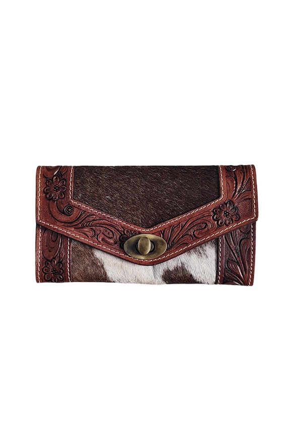 Hairon Cowhide Clutch/Wallet. Tooled Hairon leather Clutches, Women leather Clutch, Leather tooled Wallet, Cowhide Clutches. Gifts for her