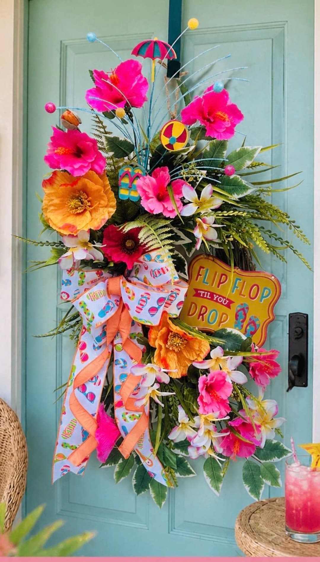 Tropical Hibiscus Summer Wreath – Flip Flop Beach Door Decor - Etsy
