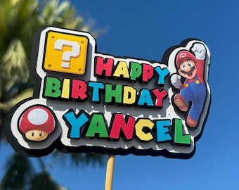 Personalized Mario Birthday Cake Topper: Custom Name, Cardstock Decoration