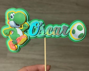 Yoshi Cake Topper: Custom 3D Cardstock Mario Bros Party Decoration