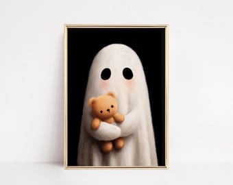 Cute Ghost Teddy Bear Print – Halloween Nursery Wall Art (Digital Download)