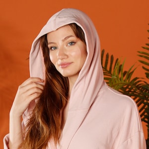 Pink Cotton Hooded Bathrobe: Soft Terry Robe with Pockets