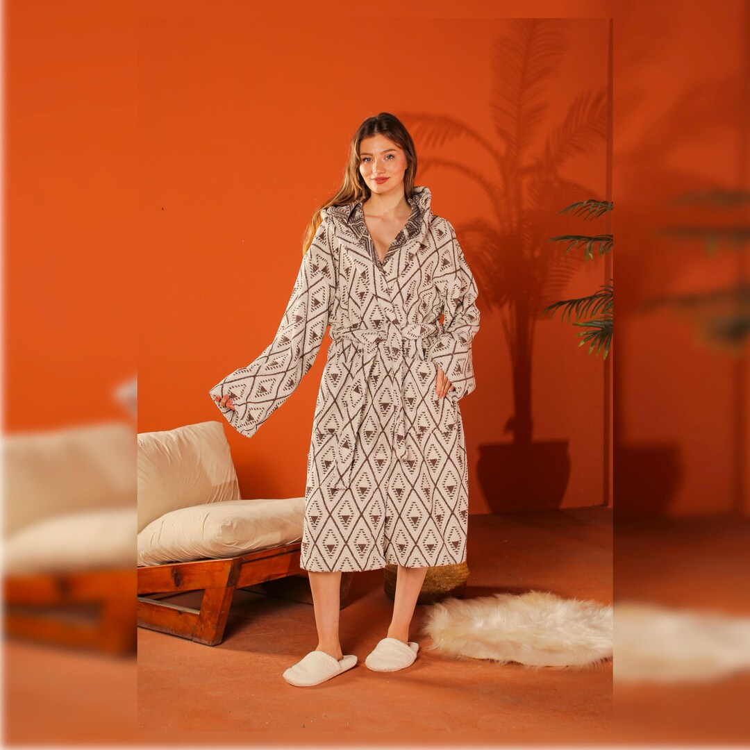 Cotton Brown Beige Bathrobe -organic Robe With High Water Absorbency ...