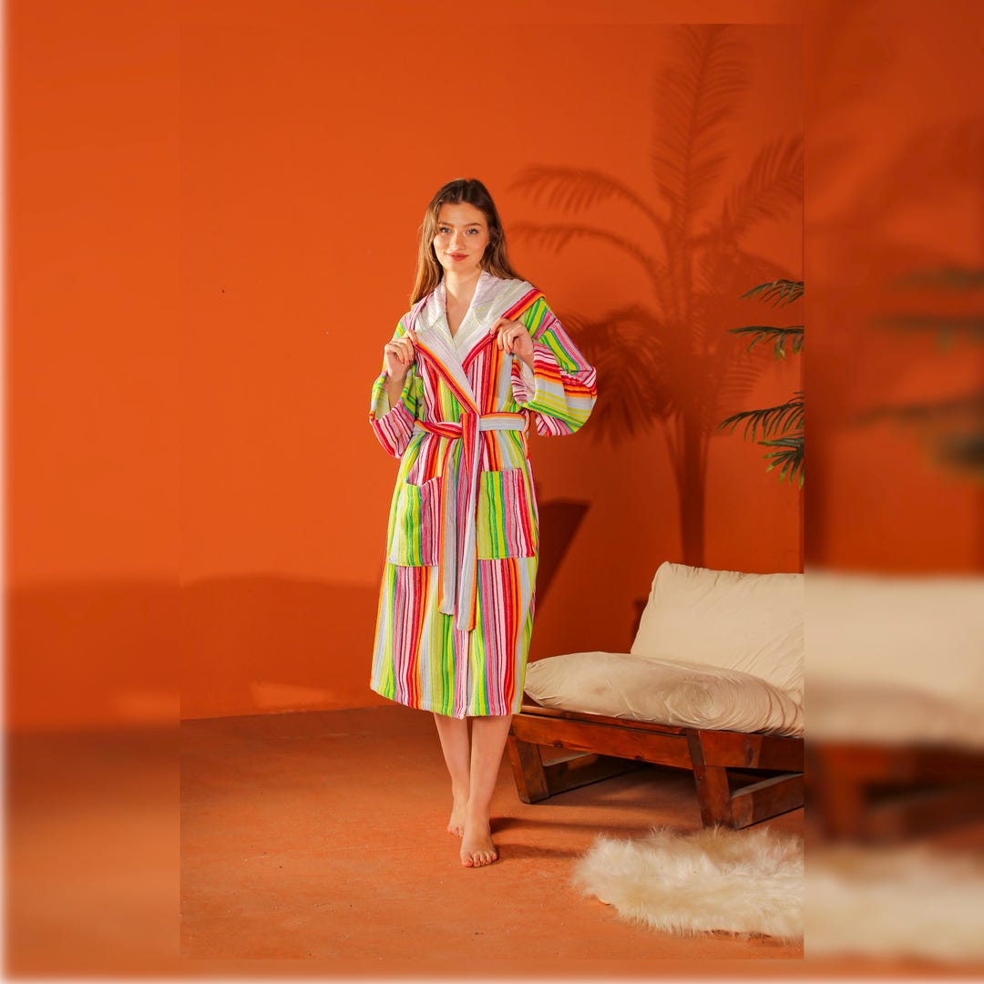 Rainbow Rbe Rainbow Lightweight Hooded Robe - Stylish Loungewear – Comfy Cotton ...