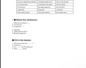 English Spanish Translation Worksheet & Flashcards (Download)