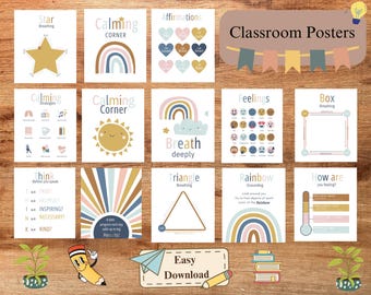 Classroom Decor Bundle, Boho Classroom Decor, Boho Rainbow Classroom Decor, PRINTABLE Be Kind Posters for Classroom