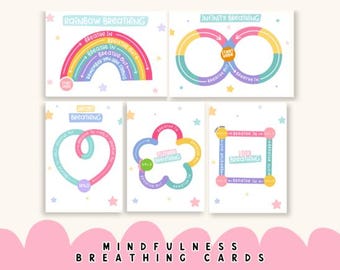 Mindful Scripted Breathing Cards for Kids teens, Anxiety Coping Calming Corner Tools, School Counselor Psychology Aid Grounding Technique