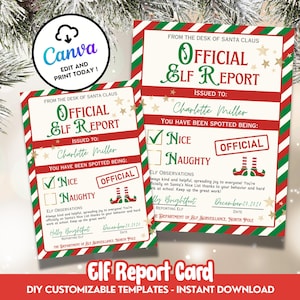 Boletim de elfo editável, boletim de elfo do Pólo Norte, carta oficial de elfo, relatório de elfo de Natal para impressão para crianças, lista bonita, carta do Papai Noel ELC5