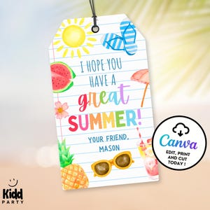 Bearbeitbarer letzter Schultag, Klassenzimmer Geschenkanhänger Tolle Sommer Geschenkanhänger, Sun Party Favor druckbares Etikett Canva Digitaler Download EST4