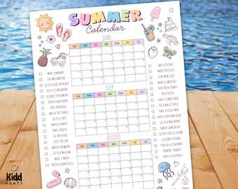 Editable 2026 Summer Calendar Bucket List Poster, Activities Checklist, Printable Large Calendar,  Canva SC4