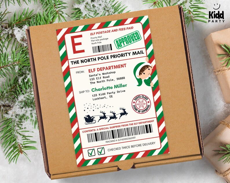 Sl3 Sticker Editable Elf Mail Shipping Label, Printable North Pole Delivery Tag ...