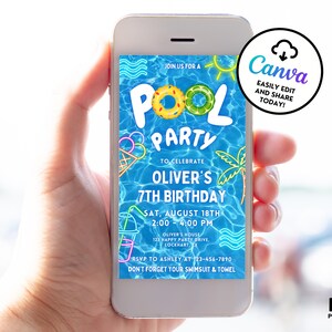 Neon Pool Party Birthday Evite, Text invitation, Summer Party Electronic Invitation, Mobile Invite PP2