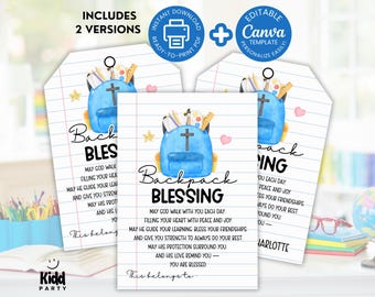 Backpack Blessing Tags, Preschool Backpack Tag, Back to School Gift Tag, First Day of School Prayer Tag, Prayer Card, Editable Canva PC1