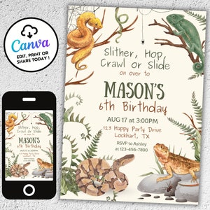 Faire-part d'anniversaire reptile, invitation de fête reptile, invitation d'anniversaire lézard, fête reptile, anniversaire araignée, serpent, garçon Evite, toile RB1