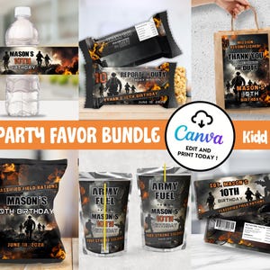 Report for Duty Favor Bundle, Army Birthday theme, Soldiers Chocolate Rice Crispy Wrapper, Bottle Capri Sun Label, Chip Bag Gift Bag AP12