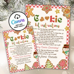 Modèle de carte modifiable d'instructions pour les cookies de Noël Instructions pour le kit de cookies