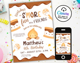 S&#39;mores Birthday Invitation, S&#39;mores Invite, Bonfire Invite, Backyard Camping Invitation, S&#39;mores Party, Outdoor Birthday Party, Kawaii BCK1