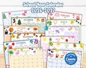 2026-2027 School Year Calendar, Printable Monthly Kid Planner, Academic, Homeschool Schedule, Editable Canva SY4