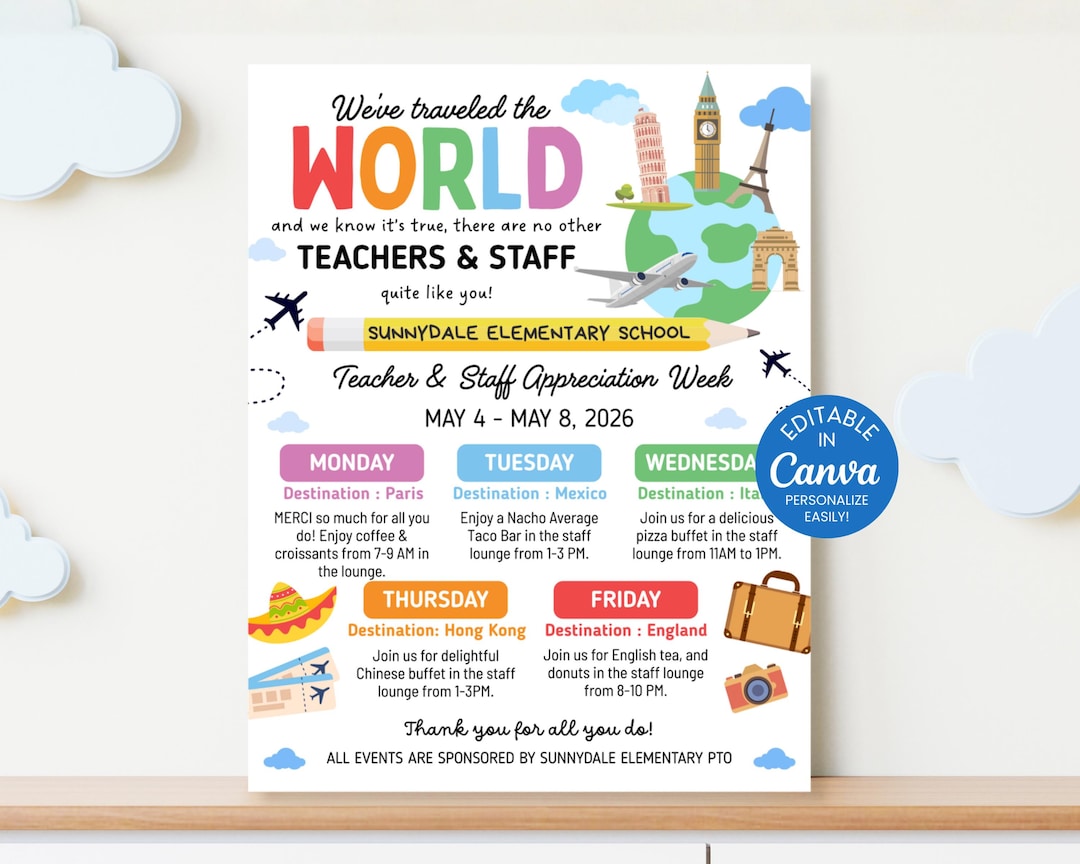 Editable Teacher Appreciation Week Flyer, World Travel International ...