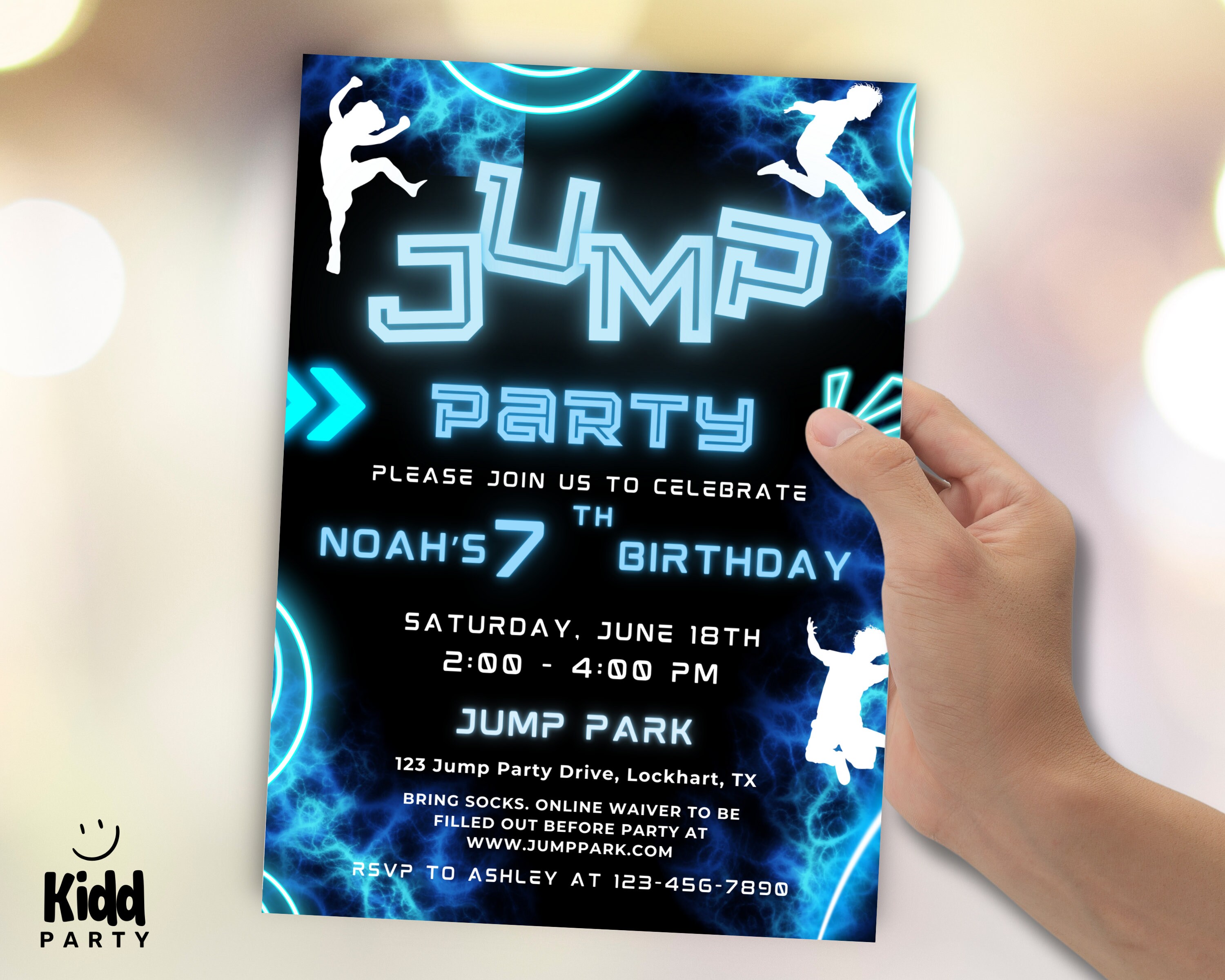 Neon Trampoline Invitation Printable