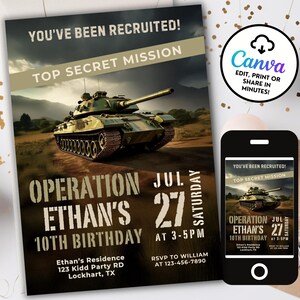 Editable Military Party Invitations, Army Birthday Invitation, Soldier Birthday Invitation, Military Invite, Digital Invitation Canva MP3