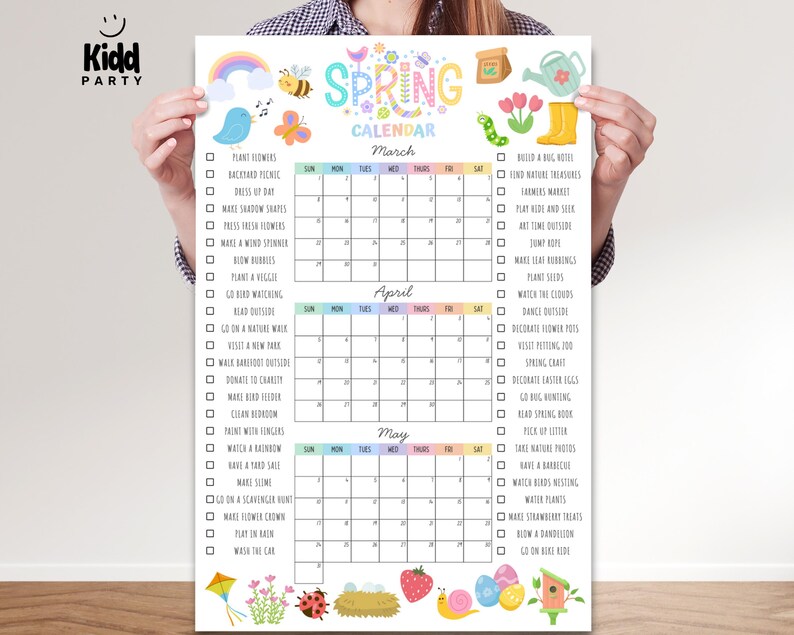 Spring Calendar 2026, Editable Activities Checklist Poster, Printable ...