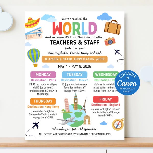 Around the World Teacher Appreciation Theme - Etsy
