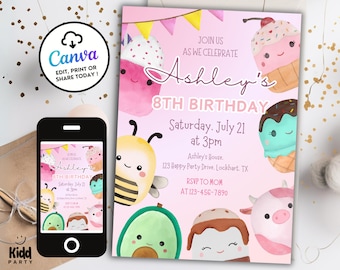 Squish Birthday Invitation, Squishy Invitation, Squish Birthday Party, Squish Invite, Squishy Party, Girl Birthday Theme Digital Invite CKG7