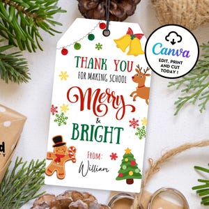 Weihnachtsgeschenkanhänger für Lehrer Danke, dass Sie die Schule fröhlich und hell gemacht haben, druckbarer Schulanhänger, Keks UG26