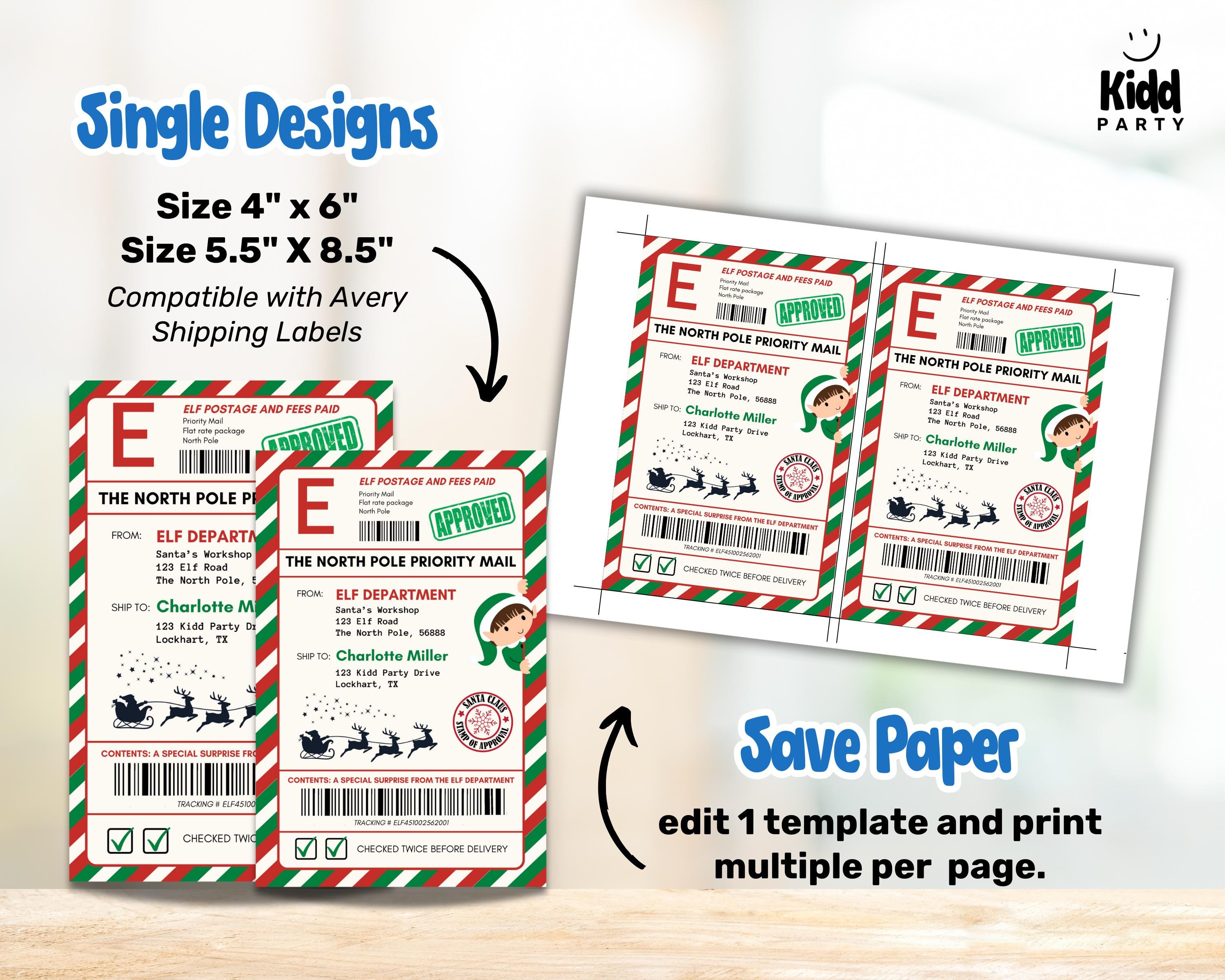Sl3 Sticker Editable Elf Mail Shipping Label, Printable North Pole Delivery Tag ...