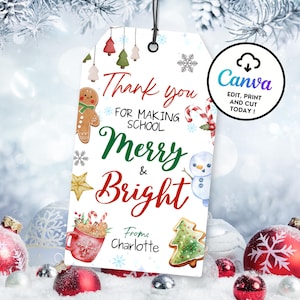 Bearbeitbar Danke, dass Sie die Schule fröhlich und hell gemacht haben Geschenkanhänger, Lehrer Weihnachtsanhänger, Feiertagsanhänger, Feiertagsweihnachtsanhänger, Lehrergeschenkanhänger UG25