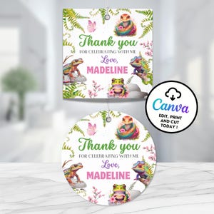 Girl Reptile Thank You Tag, Printable Gift Label, Editable Birthday Party Decor, Digital RB6