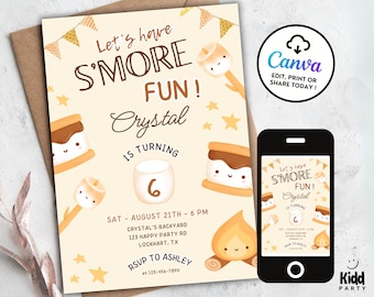 S&#39;mores Birthday Invitation, S&#39;mores Invite, Bonfire Invite, Backyard Camping Invitation, S&#39;mores Fall Party, Outdoor Party, Kawaii BCK3