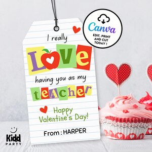 Valentine Teacher Tag, Teacher Valentine Card VDay Teacher Gift Tags Printable Teacher Appreciation Tag, Editable Instant Download Canva VD7