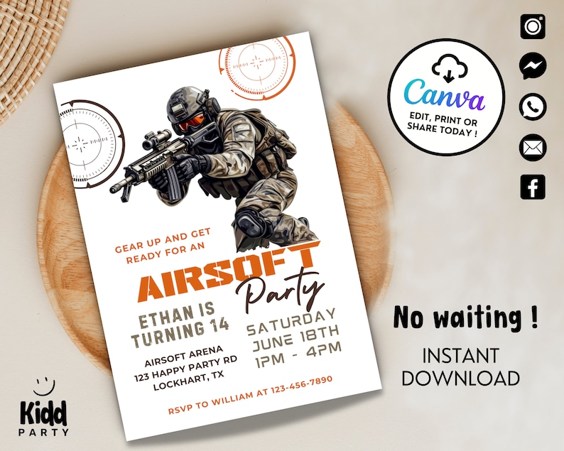 Editable Airsoft Party Invitation Camo Military Flyer Airsoft Game Ammo
