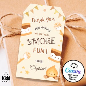 Editable S&#39;mores Birthday Favor Tag, S&#39;mores Gift Tag, Backyard Camping Tag Bonfire Smores Fall Party, Outdoor Birthday Thank You Tag BCK3