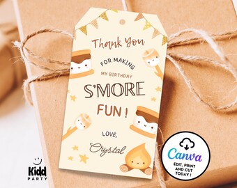 Editable S&#39;mores Birthday Favor Tag, S&#39;mores Gift Tag, Backyard Camping Tag Bonfire Smores Fall Party, Outdoor Birthday Thank You Tag BCK3