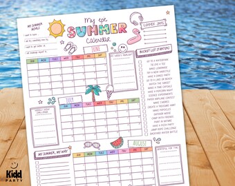 Bearbeitbares Sommerkalenderposter, druckbare 2026-Sommerbucketliste & Aktivitätscheckliste, Canva SC8